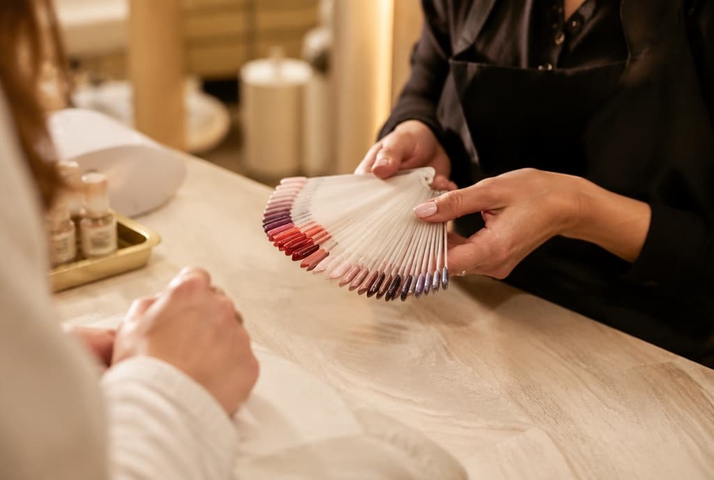 Chloe làm nails và trò chuyện thân thiện với khách trong tiệm nails hiện đại