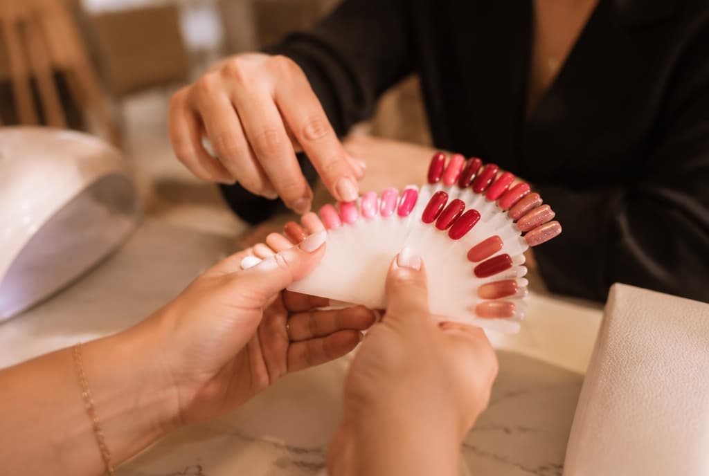 Chloe làm nails và trò chuyện thân thiện với khách trong tiệm nails hiện đại