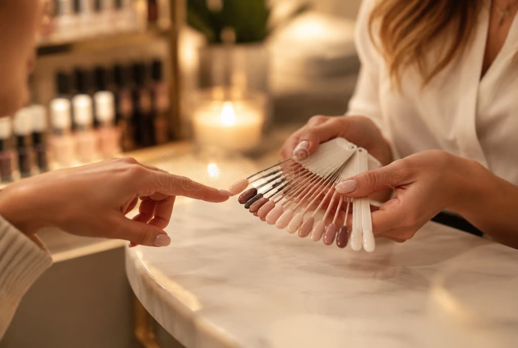 Chloe làm nails và trò chuyện thân thiện với khách trong tiệm nails hiện đại