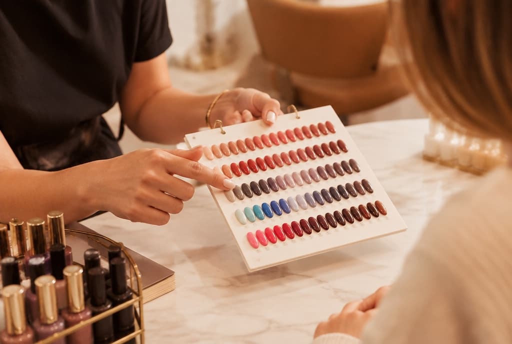 Chloe làm nails và trò chuyện thân thiện với khách trong tiệm nails hiện đại
