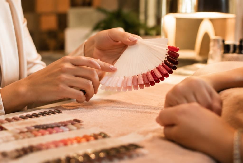 Chloe làm nails và trò chuyện thân thiện với khách trong tiệm nails hiện đại