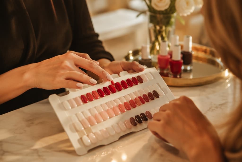 Chloe làm nails và trò chuyện thân thiện với khách trong tiệm nails hiện đại