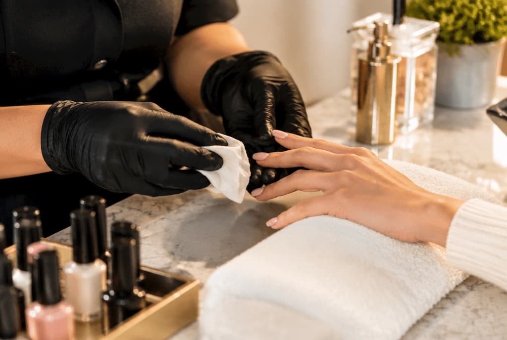Chloe làm nails và trò chuyện thân thiện với khách trong tiệm nails hiện đại