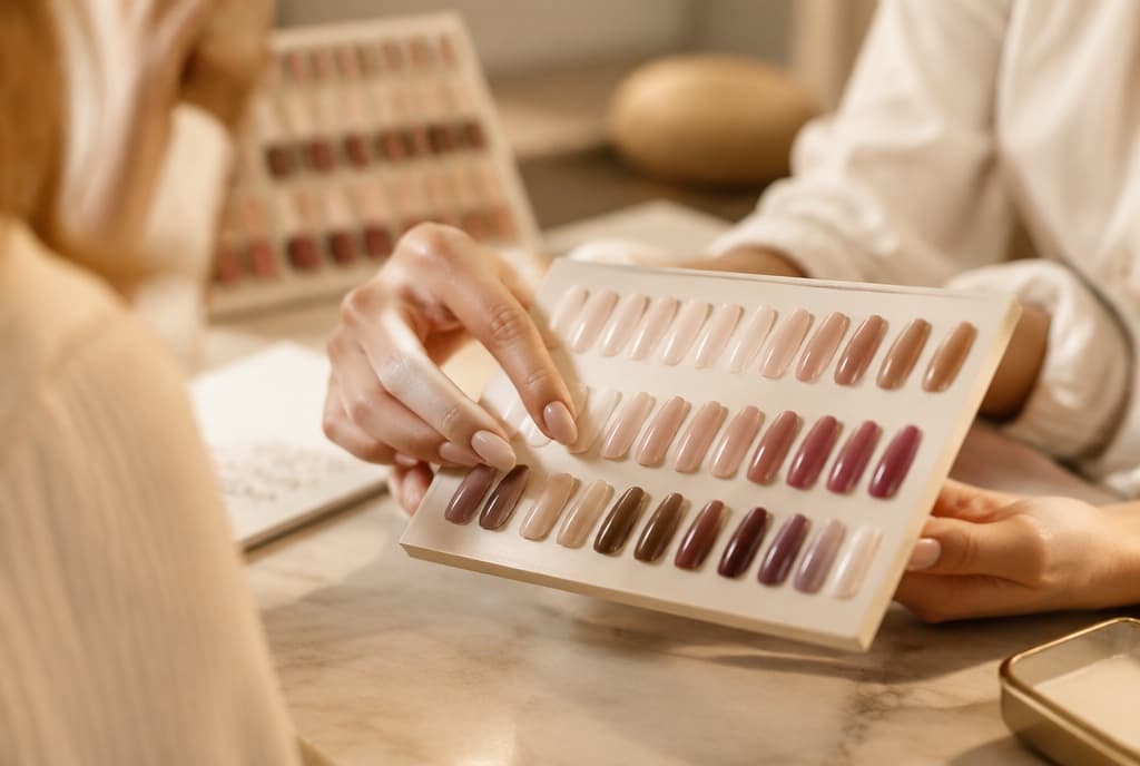 Chloe làm nails và trò chuyện thân thiện với khách trong tiệm nails hiện đại