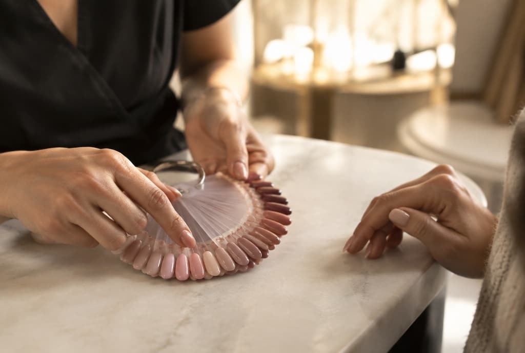 Chloe làm nails và trò chuyện thân thiện với khách trong tiệm nails hiện đại