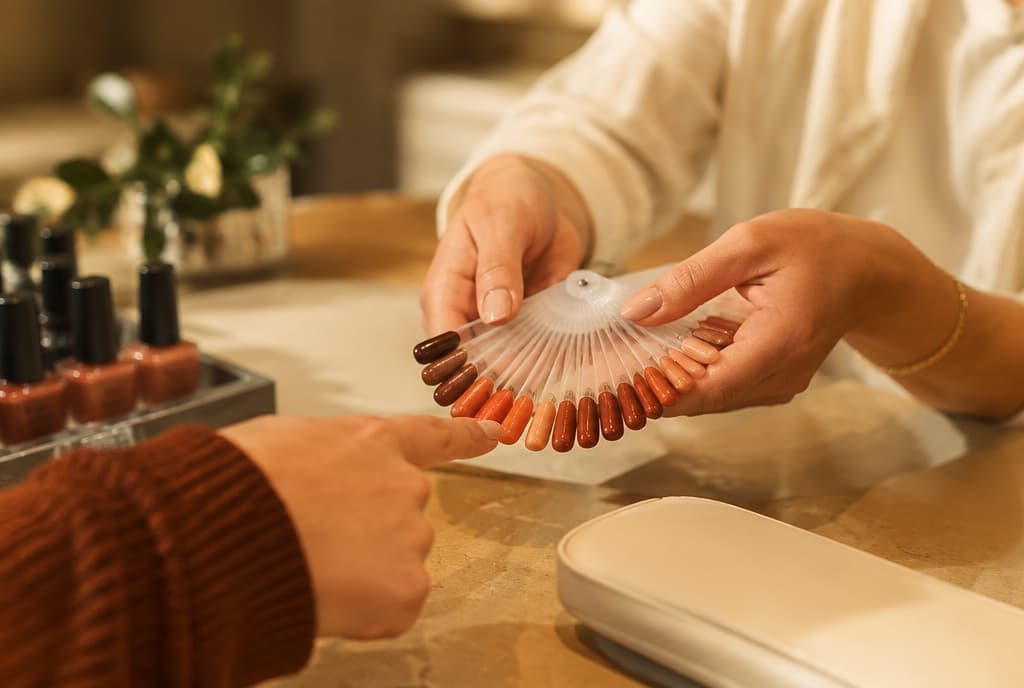 Chloe làm nails và trò chuyện thân thiện với khách trong tiệm nails hiện đại