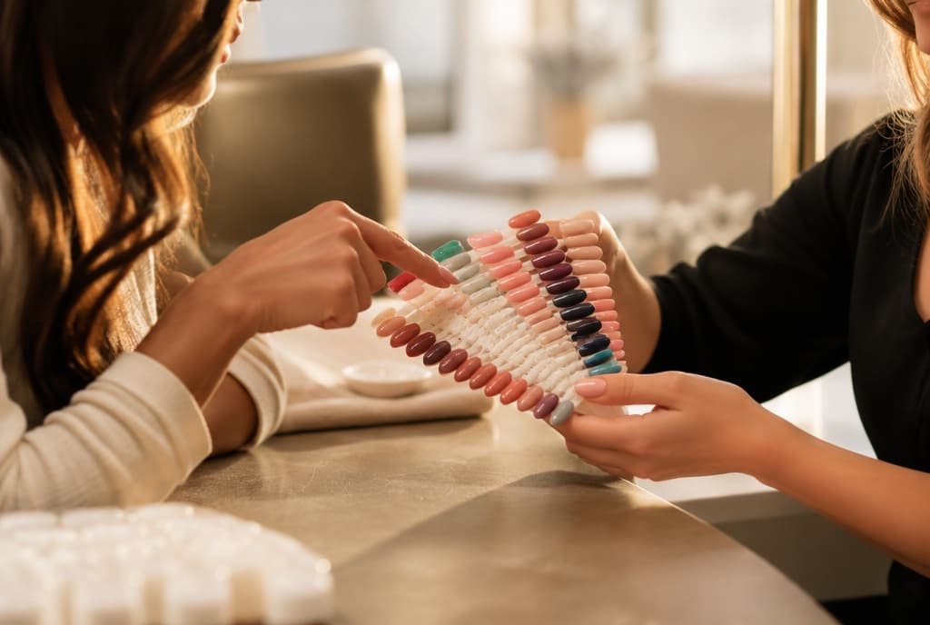 Chloe làm nails và trò chuyện thân thiện với khách trong tiệm nails hiện đại