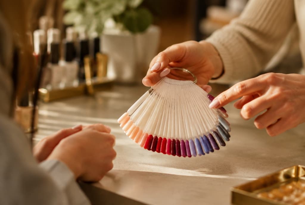 Chloe làm nails và trò chuyện thân thiện với khách trong tiệm nails hiện đại