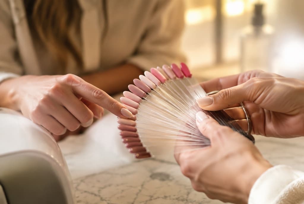 Chloe làm nails và trò chuyện thân thiện với khách trong tiệm nails hiện đại