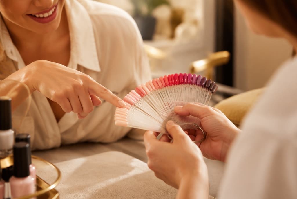 Chloe làm nails và trò chuyện thân thiện với khách trong tiệm nails hiện đại