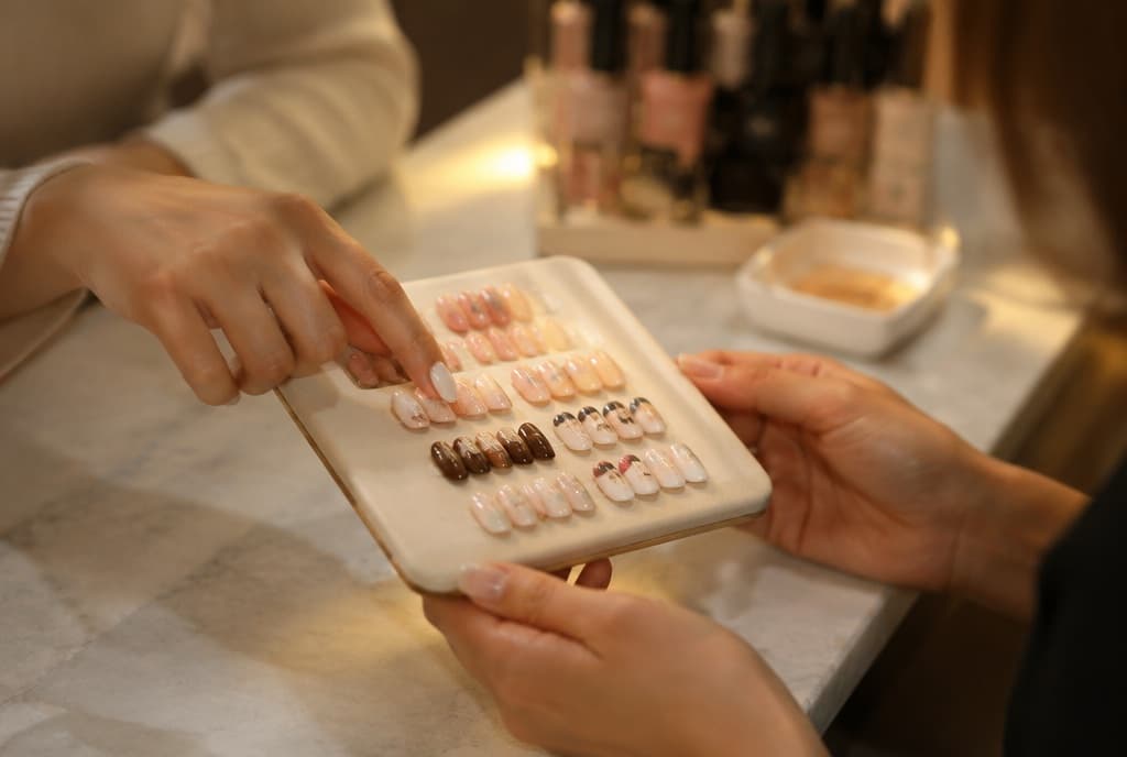 Chloe làm nails và trò chuyện thân thiện với khách trong tiệm nails hiện đại