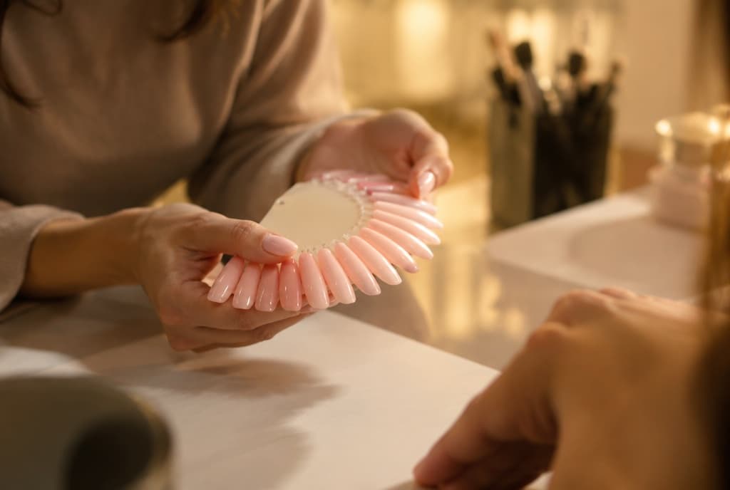 Chloe làm nails và trò chuyện thân thiện với khách trong tiệm nails hiện đại