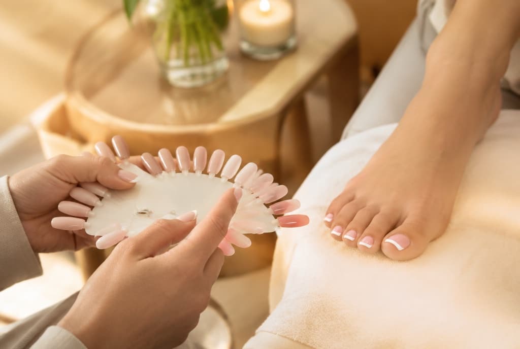 Chloe làm nails và trò chuyện thân thiện với khách trong tiệm nails hiện đại
