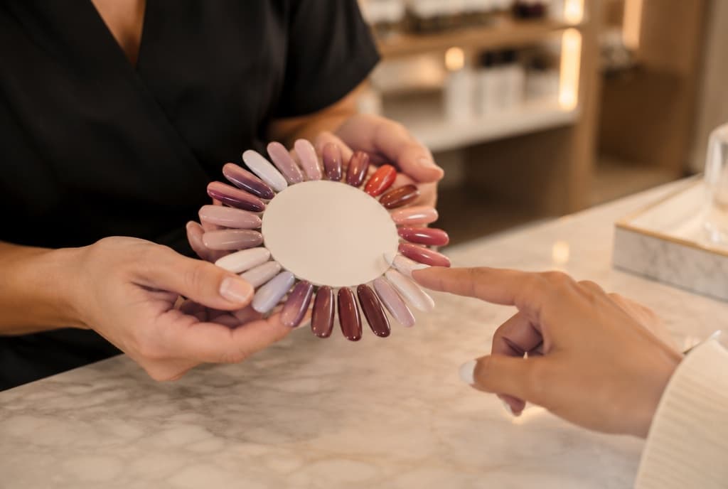 Chloe làm nails và trò chuyện thân thiện với khách trong tiệm nails hiện đại