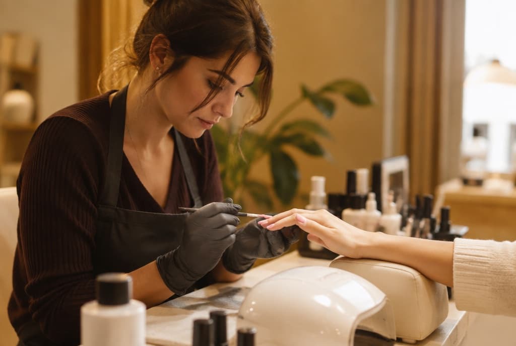 Chloe làm nails và trò chuyện thân thiện với khách trong tiệm nails hiện đại