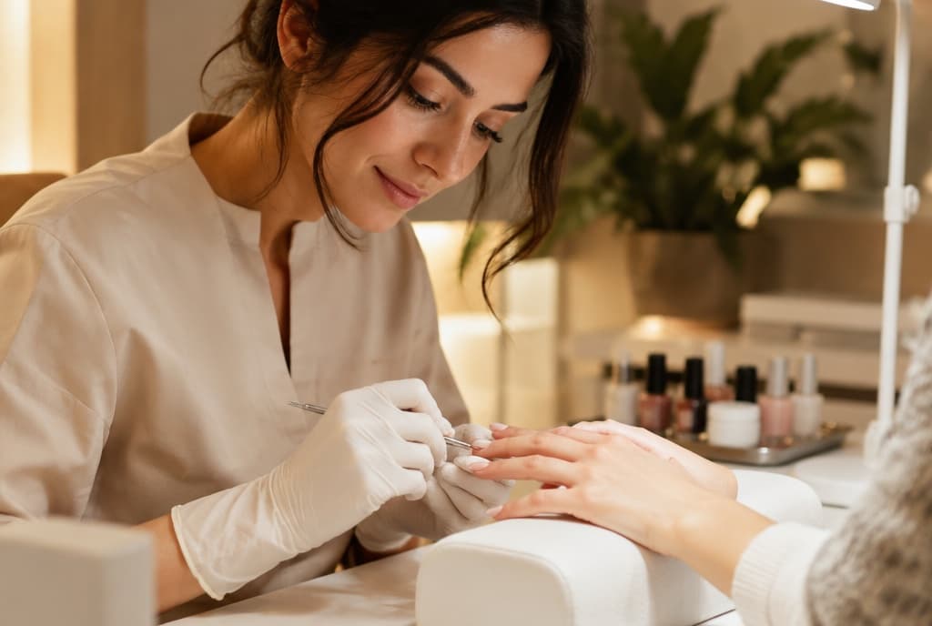 Chloe làm nails và trò chuyện thân thiện với khách trong tiệm nails hiện đại