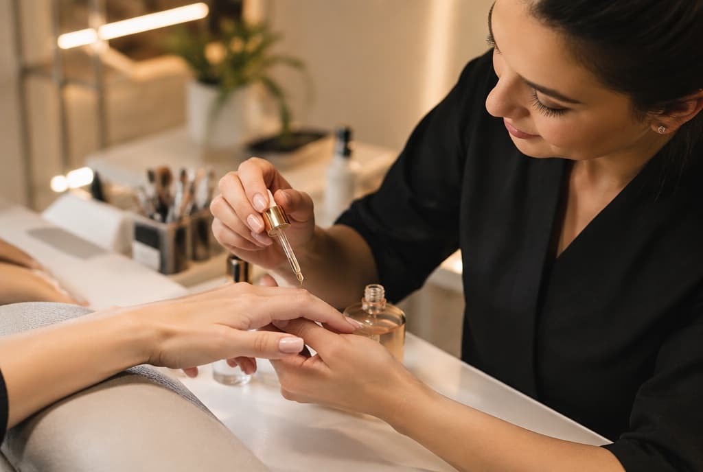 Chloe làm nails và trò chuyện thân thiện với khách trong tiệm nails hiện đại