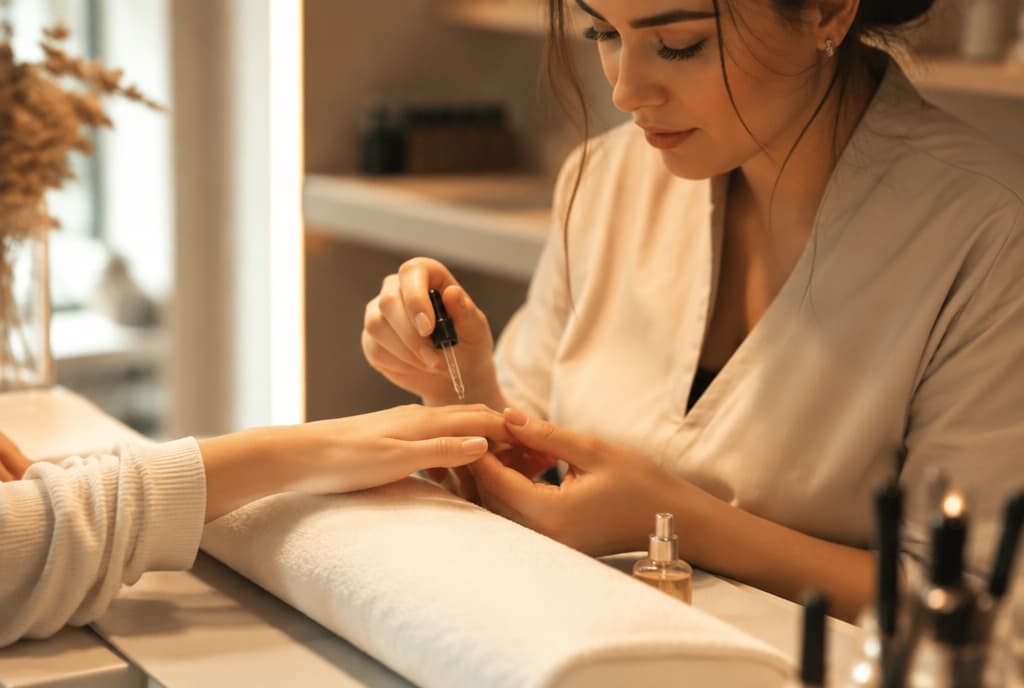 Chloe làm nails và trò chuyện thân thiện với khách trong tiệm nails hiện đại