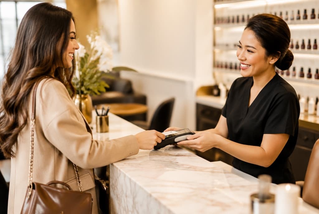 Chloe làm nails và trò chuyện thân thiện với khách trong tiệm nails hiện đại