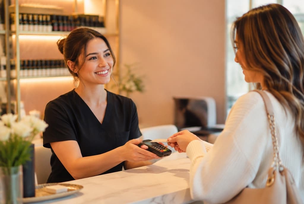 Chloe làm nails và trò chuyện thân thiện với khách trong tiệm nails hiện đại