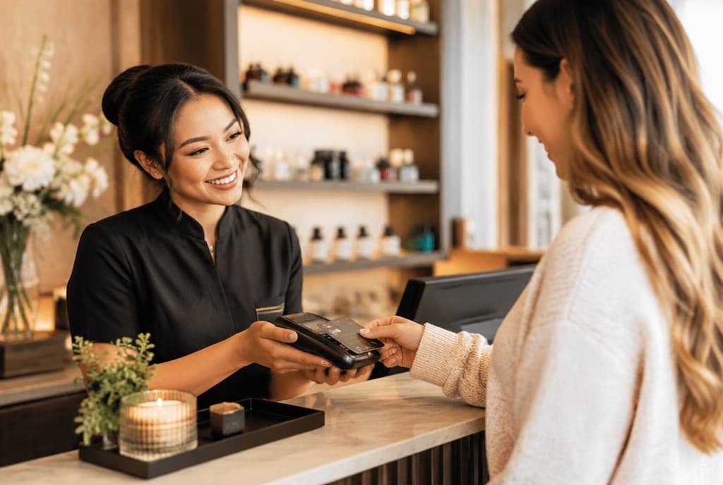 Chloe làm nails và trò chuyện thân thiện với khách trong tiệm nails hiện đại