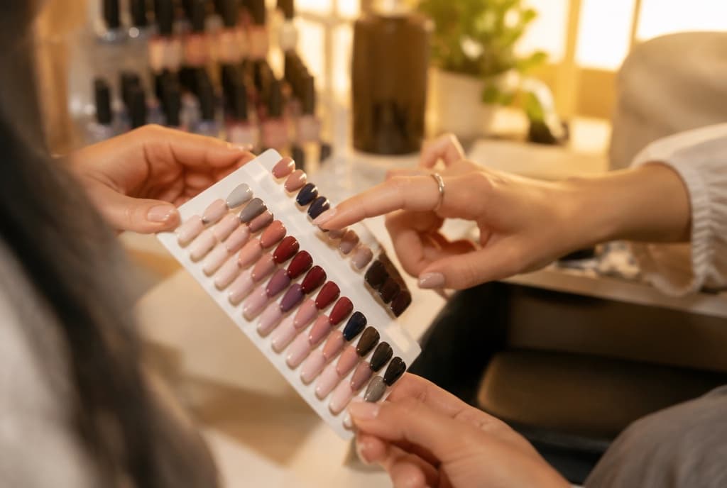 Chloe làm nails và trò chuyện thân thiện với khách trong tiệm nails hiện đại