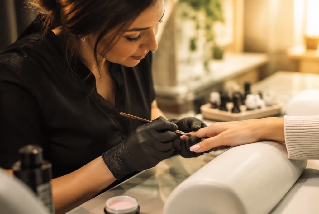 Chloe làm nails và trò chuyện thân thiện với khách trong tiệm nails hiện đại