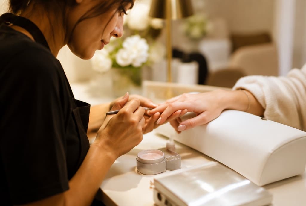 Chloe làm nails và trò chuyện thân thiện với khách trong tiệm nails hiện đại