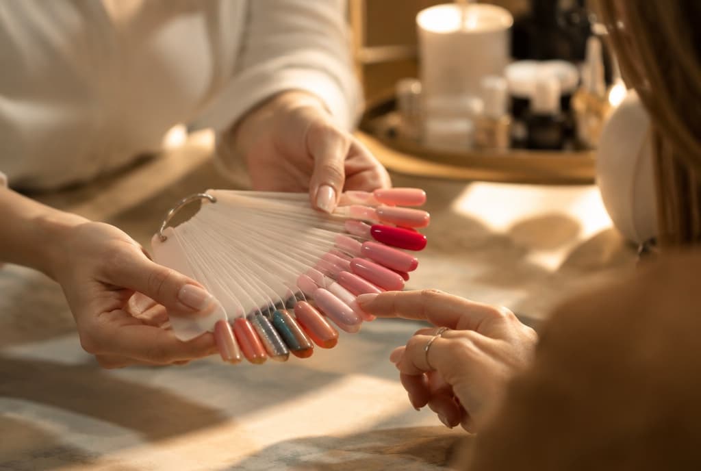 Chloe làm nails và trò chuyện thân thiện với khách trong tiệm nails hiện đại