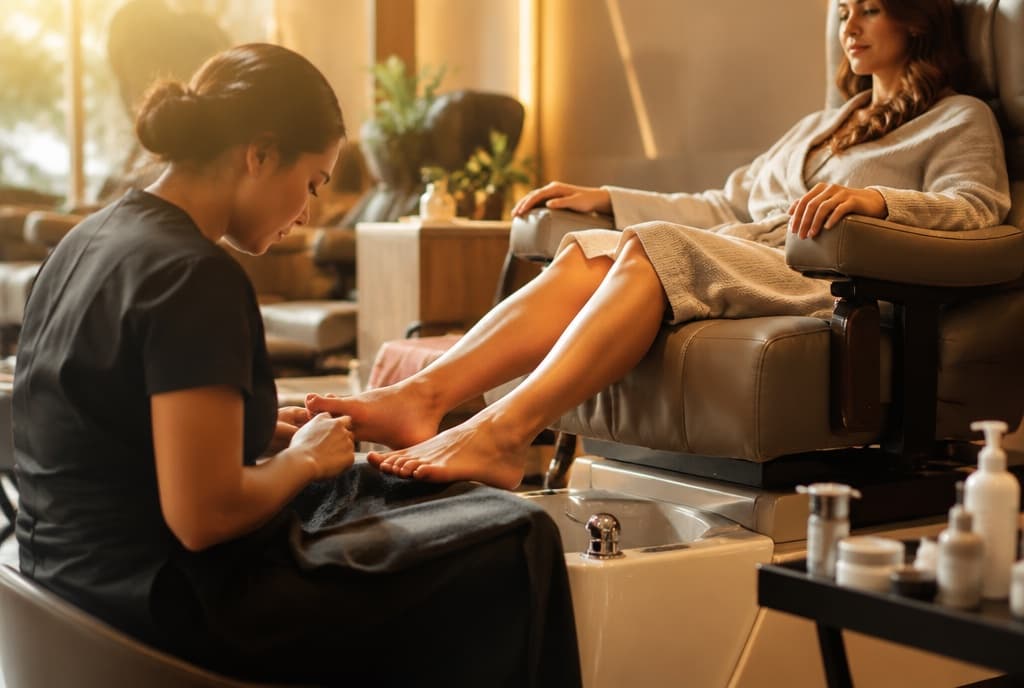 Chloe làm nails và trò chuyện thân thiện với khách trong tiệm nails hiện đại