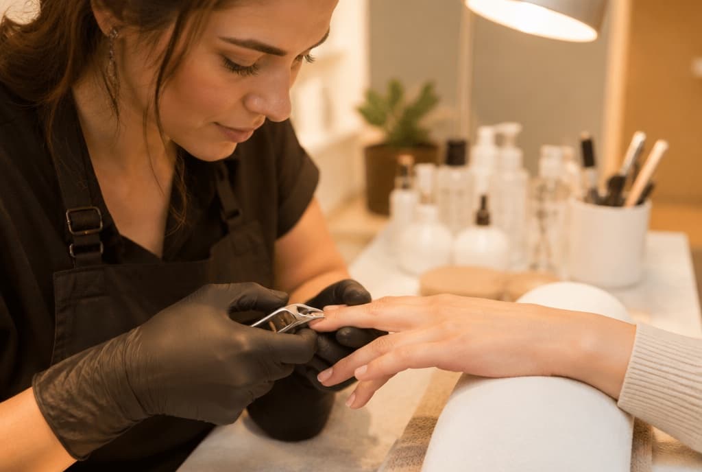 Chloe làm nails và trò chuyện thân thiện với khách trong tiệm nails hiện đại