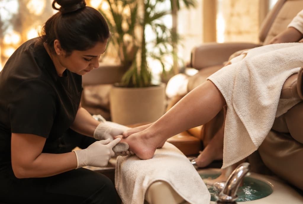 Chloe làm nails và trò chuyện thân thiện với khách trong tiệm nails hiện đại