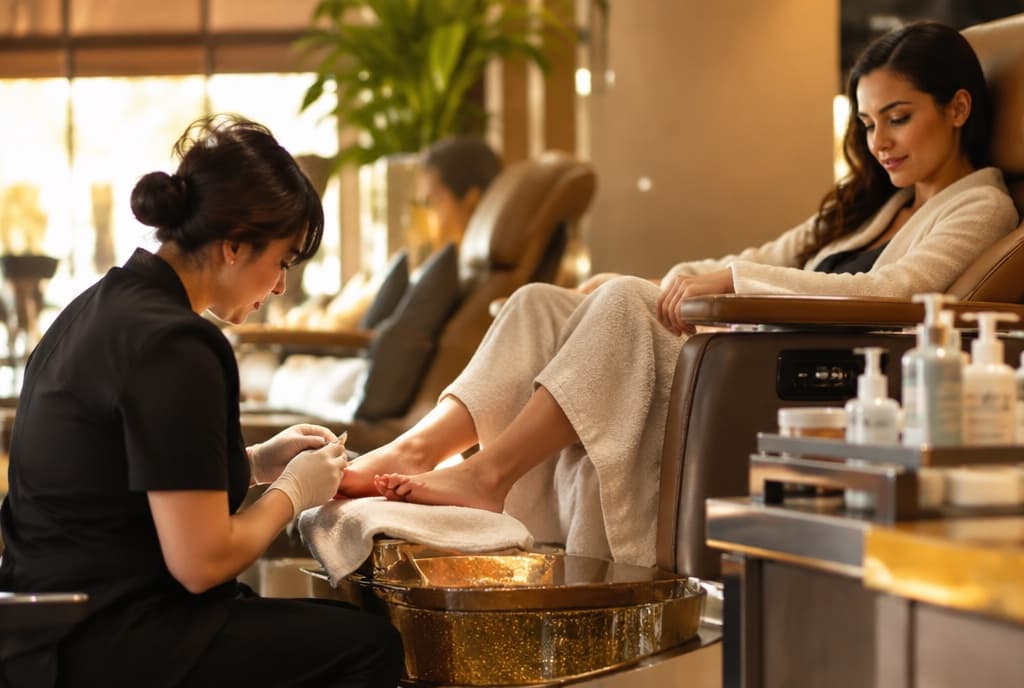 Chloe làm nails và trò chuyện thân thiện với khách trong tiệm nails hiện đại