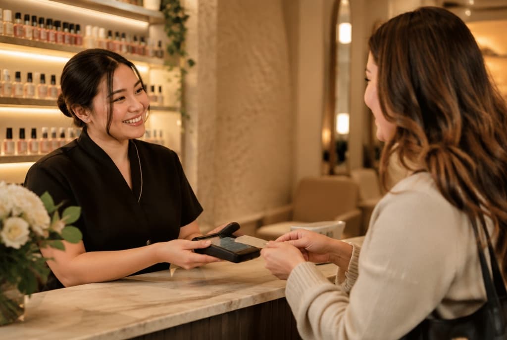 Chloe làm nails và trò chuyện thân thiện với khách trong tiệm nails hiện đại