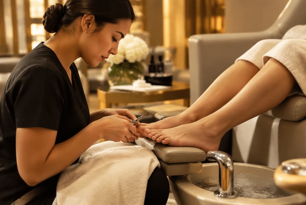 Chloe làm nails và trò chuyện thân thiện với khách trong tiệm nails hiện đại