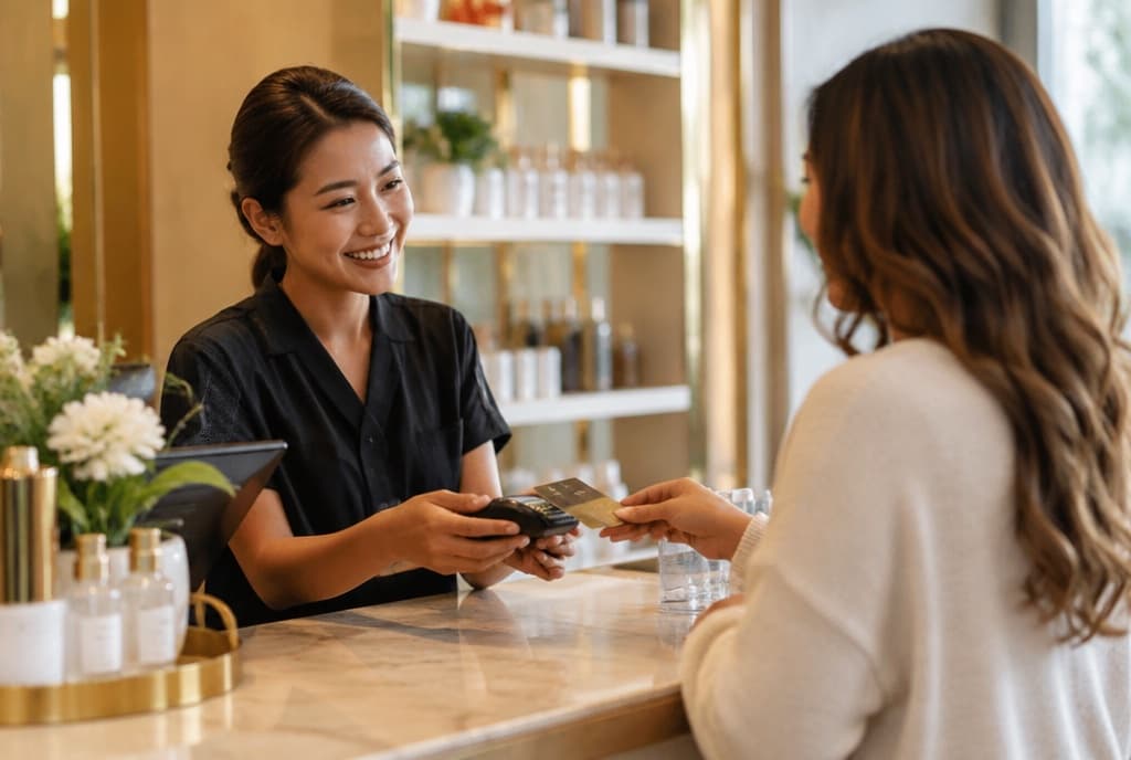 Chloe làm nails và trò chuyện thân thiện với khách trong tiệm nails hiện đại