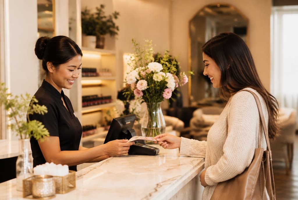 Chloe làm nails và trò chuyện thân thiện với khách trong tiệm nails hiện đại