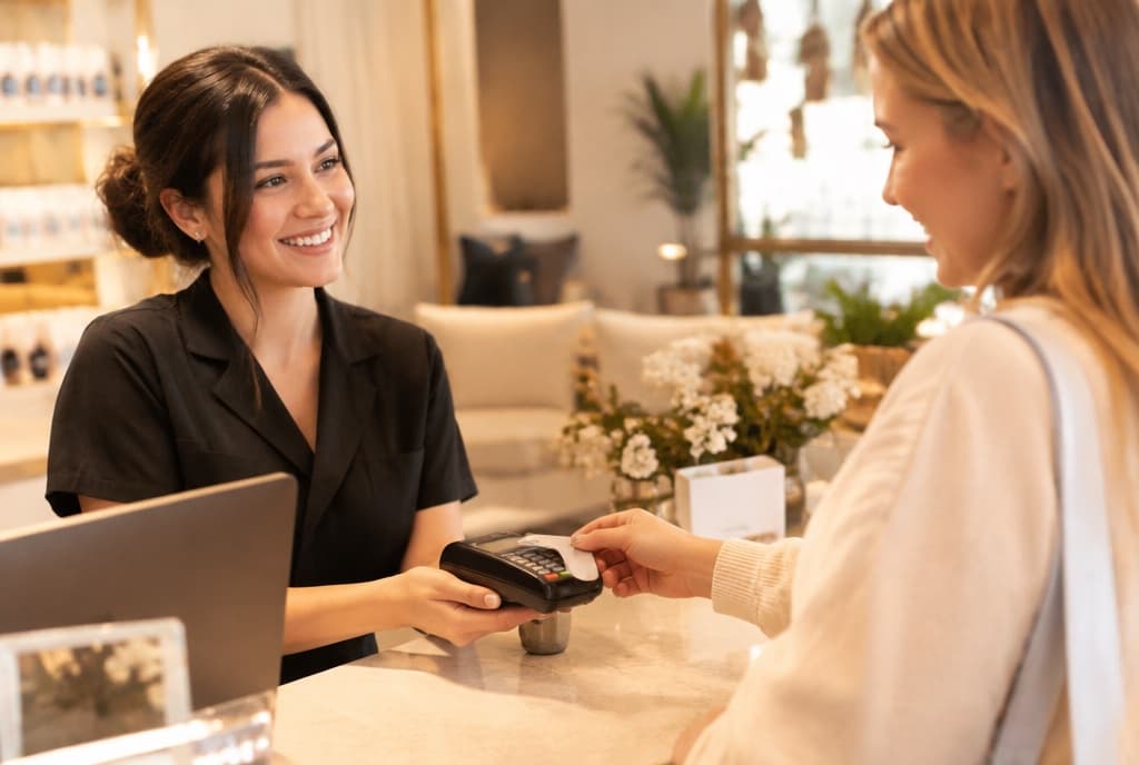 Chloe làm nails và trò chuyện thân thiện với khách trong tiệm nails hiện đại