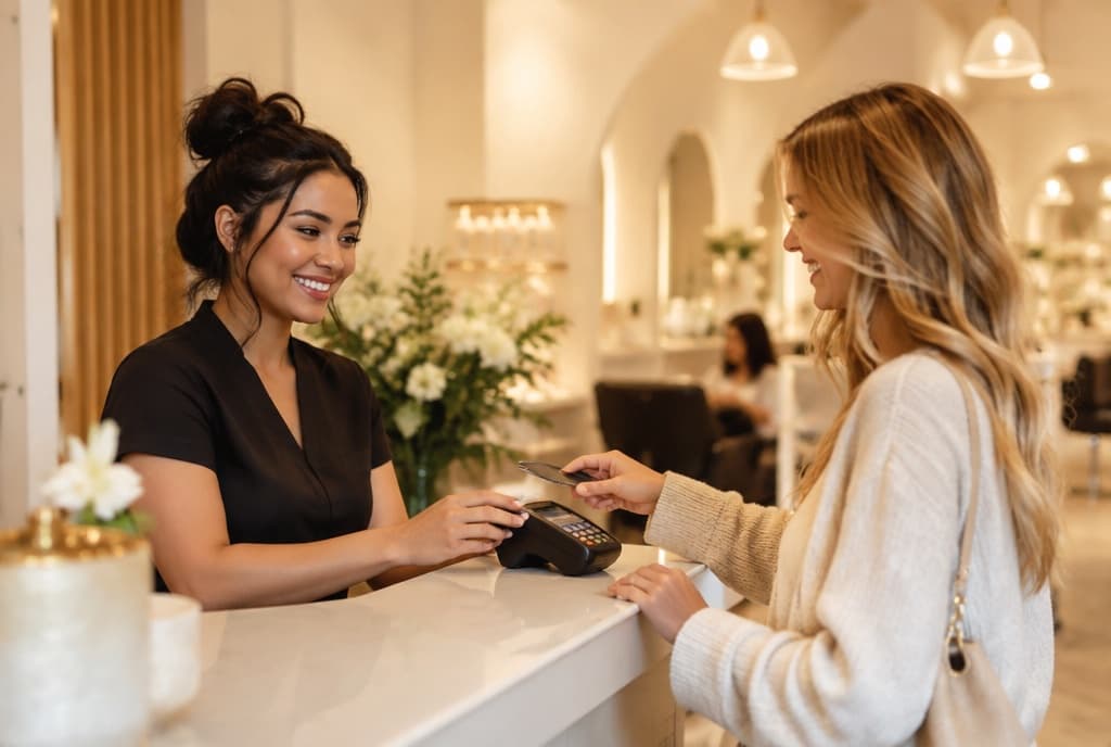 Chloe làm nails và trò chuyện thân thiện với khách trong tiệm nails hiện đại