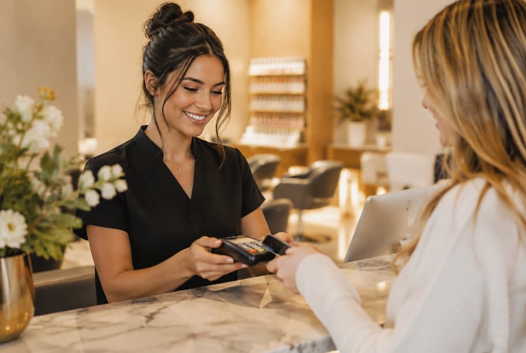 Chloe làm nails và trò chuyện thân thiện với khách trong tiệm nails hiện đại