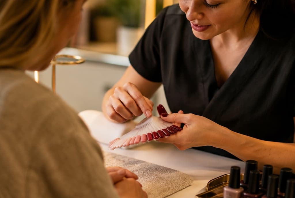 Chloe làm nails và trò chuyện thân thiện với khách trong tiệm nails hiện đại