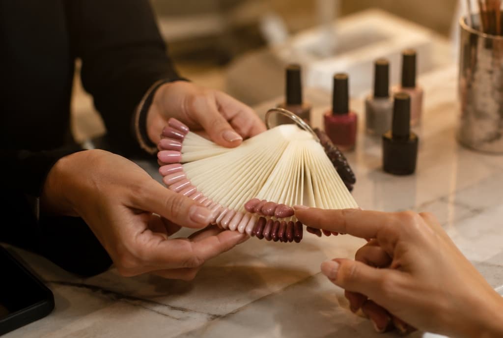 Chloe làm nails và trò chuyện thân thiện với khách trong tiệm nails hiện đại