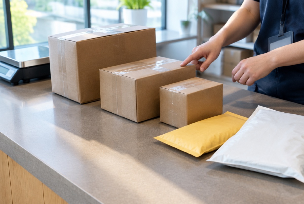 Các kích cỡ hộp và phong bì trên quầy